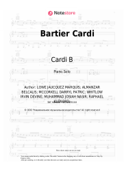 Sheet music, chords Cardi B, 21 Savage - Bartier Cardi