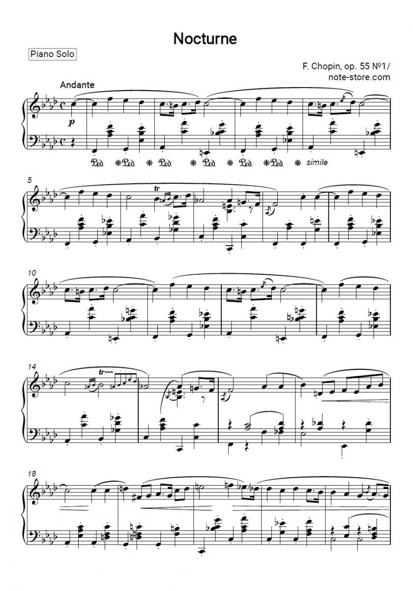 Nocturne, Op.55 No.1 in F minor - Frederic Chopin Piano Sheet Music - Piano.Solo