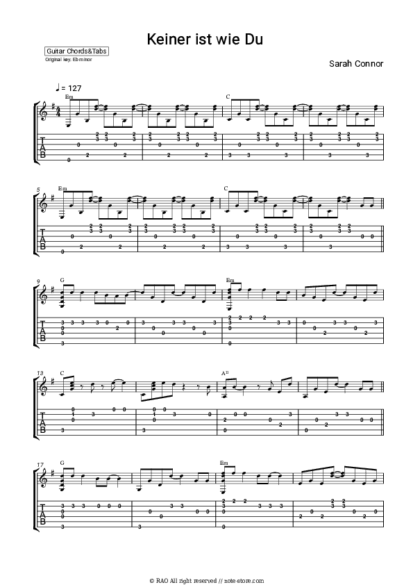 Keiner ist wie Du - Sarah Connor Tabs - Guitar.Tabs