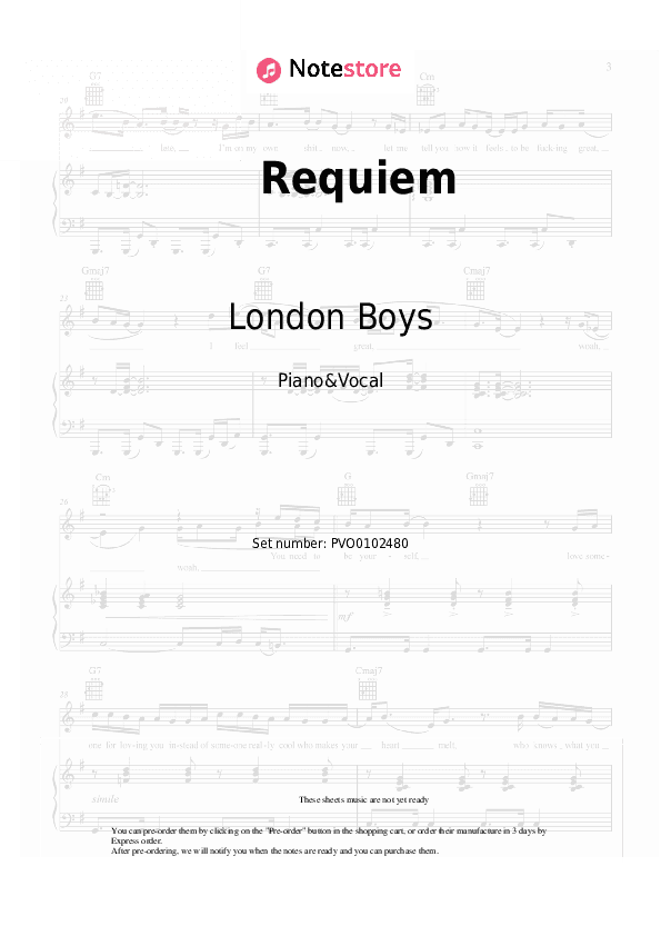 Requiem - London Boys Piano Sheet Music with the Voice part - Piano&Vocal