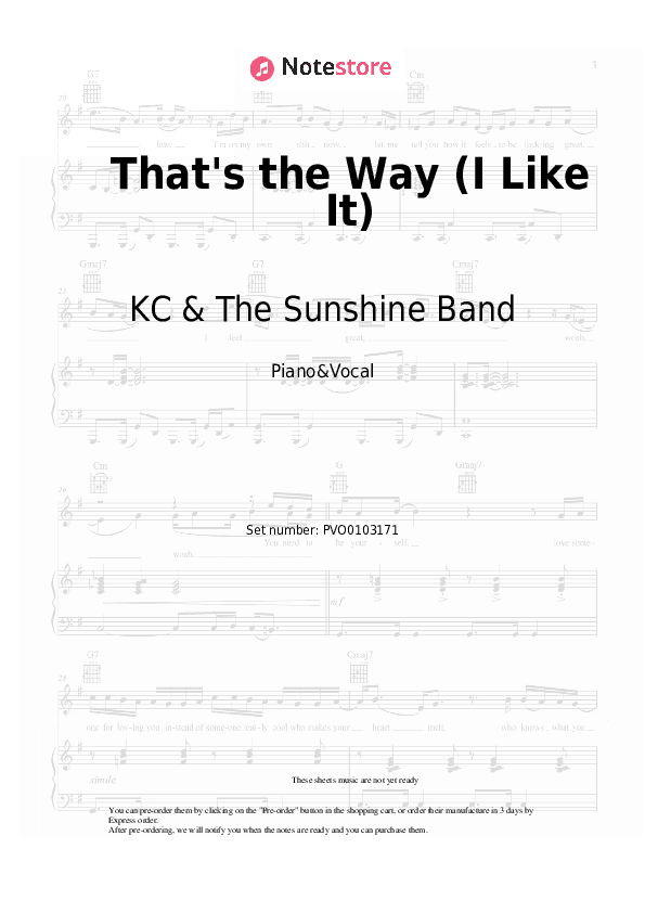 That's the Way (I Like It) - KC & The Sunshine Band Piano Sheet Music with the Voice part - Piano&Vocal