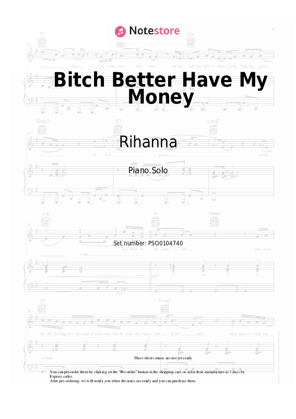 Bitch Better Have My Money - Rihanna Piano Sheet Music - Piano.Solo