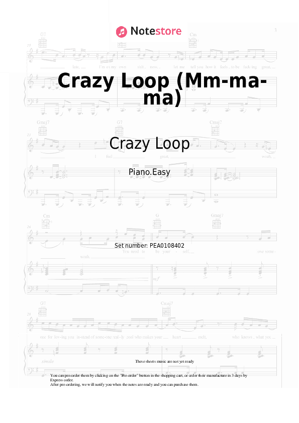 Crazy Loop (Mm-ma-ma) - Crazy Loop Piano Sheet Music Easy - Piano.Easy