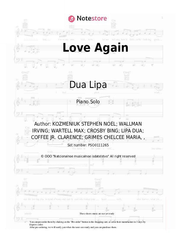 Love Again - Dua Lipa Piano Sheet Music - Piano.Solo