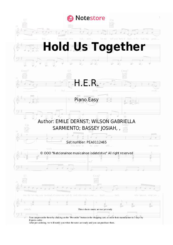 Hold Us Together (from 'Safety' soundtrack) - H.E.R. Piano Sheet Music Easy - Piano.Easy