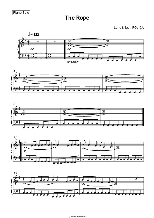 The Rope - Lane 8, POLIÇA Piano Sheet Music - Piano.Solo
