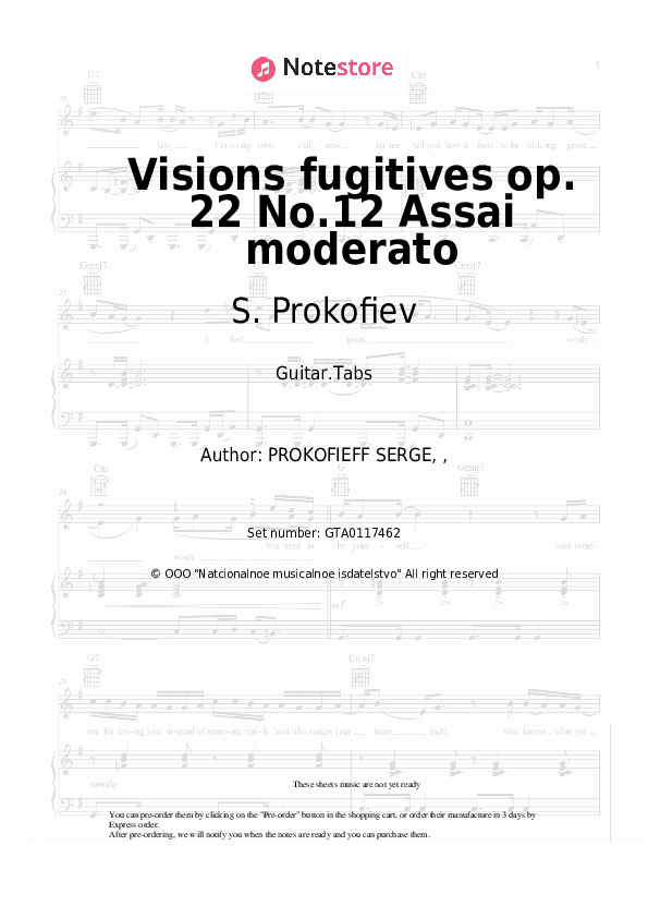 Visions fugitives op. 22 No.12 Assai moderato - S. Prokofiev Tabs - Guitar.Tabs