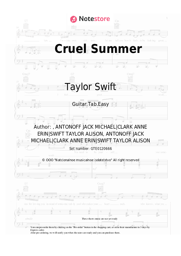 Cruel Summer - Taylor Swift Tabs Easy - Guitar.Tab.Easy