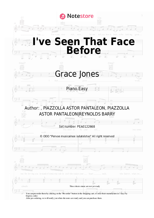 I've Seen That Face Before (Libertango) - Grace Jones Piano Sheet Music Easy - Piano.Easy
