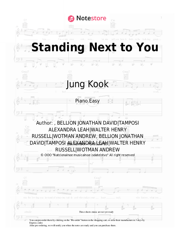 Standing Next to You - Jung Kook Piano Sheet Music Easy - Piano.Easy