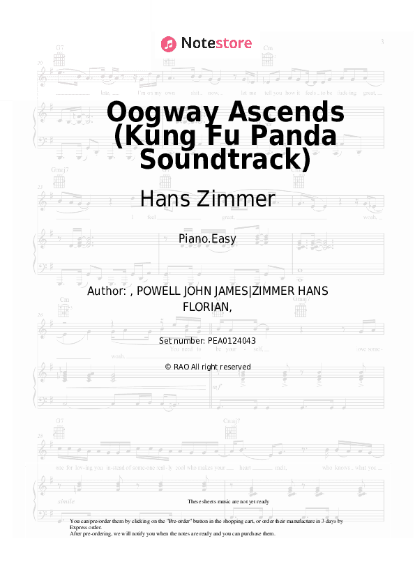 Oogway Ascends (Kung Fu Panda Soundtrack) - Hans Zimmer, John Powell Piano Sheet Music Easy - Piano.Easy