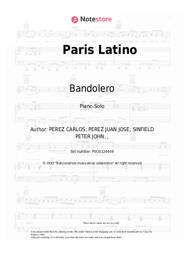 Paris Latino - Bandolero Piano Sheet Music - Piano.Solo