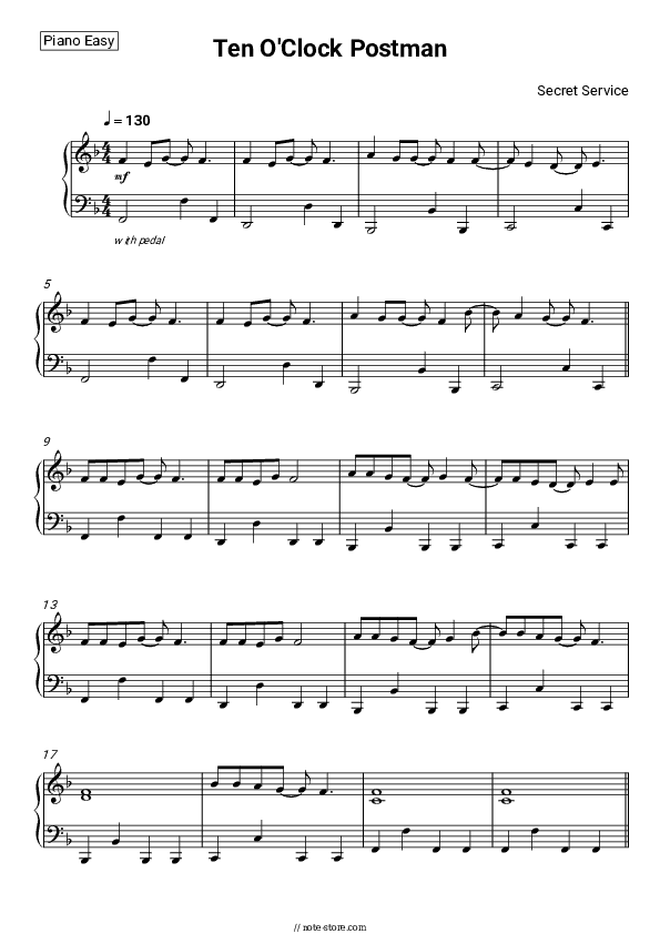 Ten O'Clock Postman - Secret Service Piano Sheet Music Easy - Piano.Easy