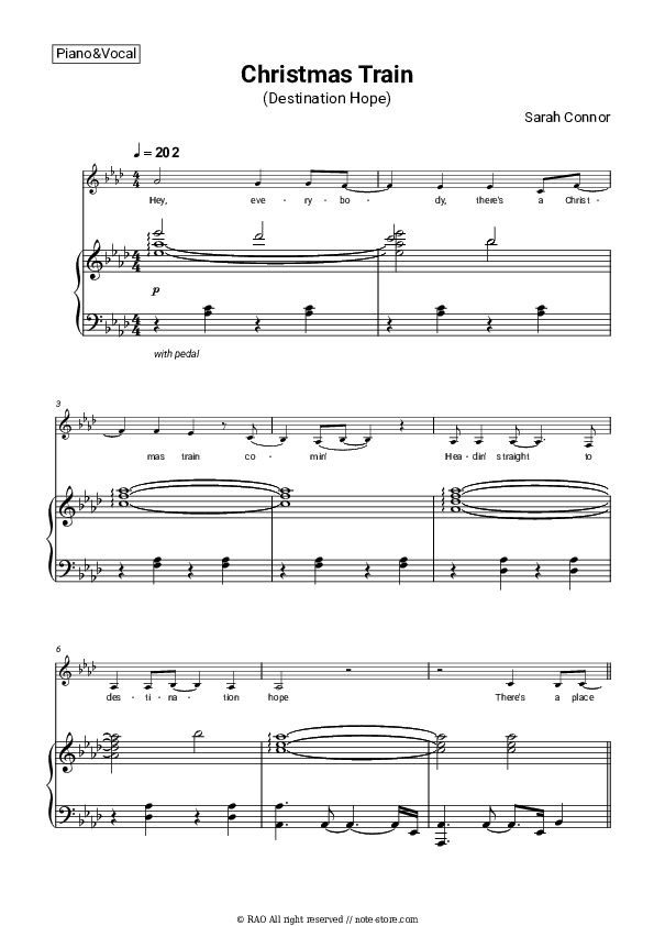 Christmas Train (Destination Hope) - Sarah Connor Piano Sheet Music with the Voice part - Piano&Vocal