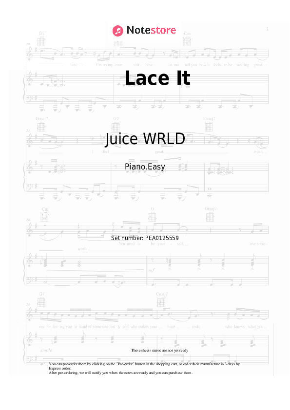 Lace It - Juice WRLD, Eminem, Benny Blanco Piano Sheet Music Easy - Piano.Easy