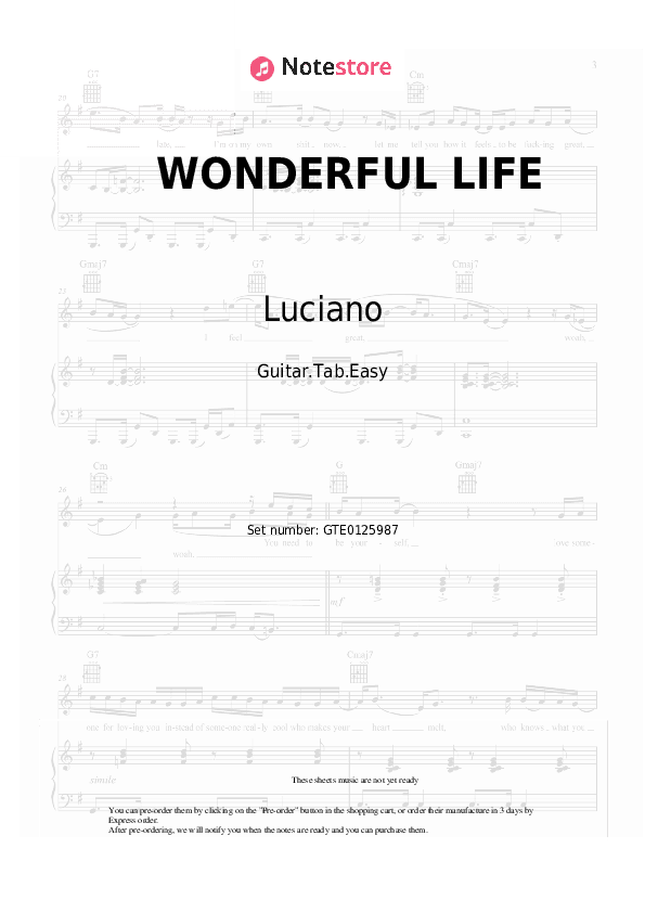 WONDERFUL LIFE - Luciano, Hurts, 6PM RECORDS, SIRA Tabs Easy - Guitar.Tab.Easy