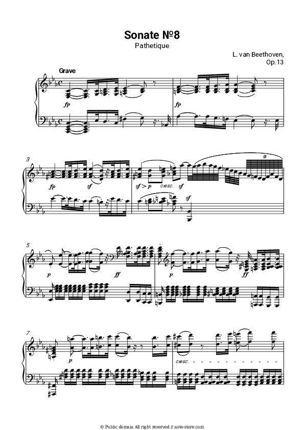 Piano Sonata No. 8 Op. 13 (Pathétique) I. Grave – Allegro di molto e con brio - Ludwig van Beethoven Piano Sheet Music - Piano.Solo