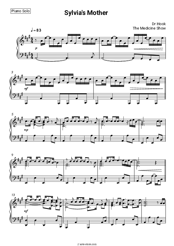 Sylvia's Mother - Dr. Hook Piano Sheet Music - Piano.Solo