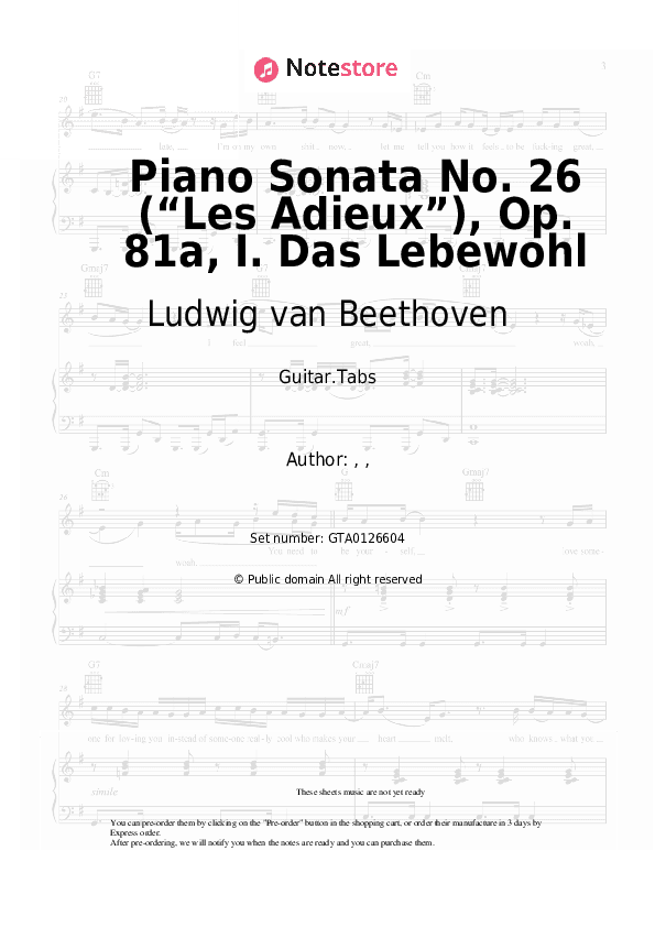 Piano Sonata No. 26 (“Les Adieux”), Op. 81a, I. Das Lebewohl - Ludwig van Beethoven Tabs - Guitar.Tabs
