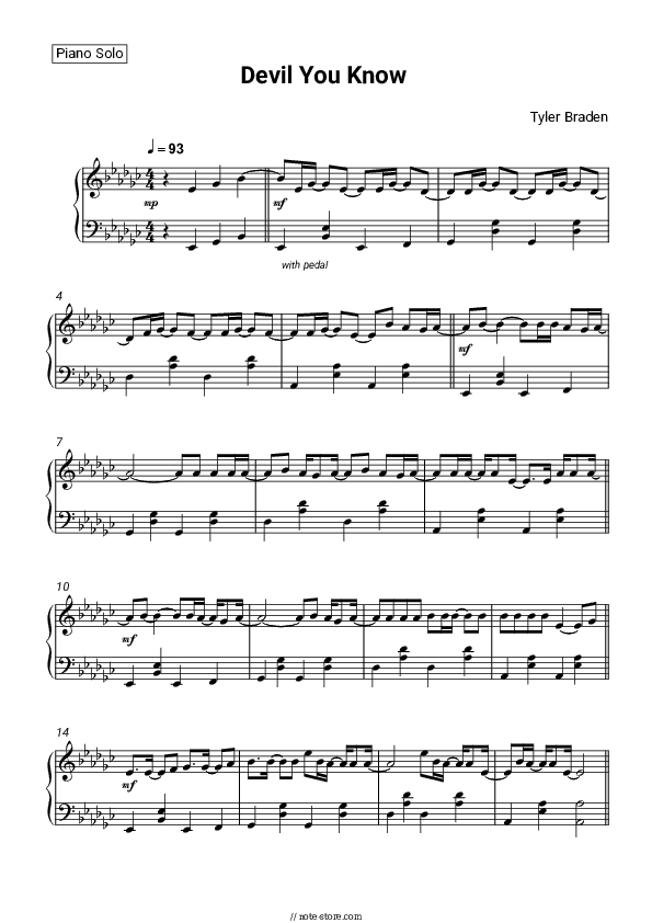 Devil You Know - Tyler Braden Piano Sheet Music - Piano.Solo