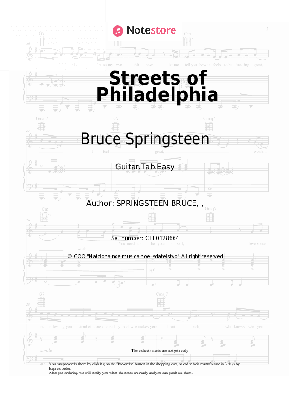 Streets of Philadelphia - Bruce Springsteen Tabs Easy - Guitar.Tab.Easy