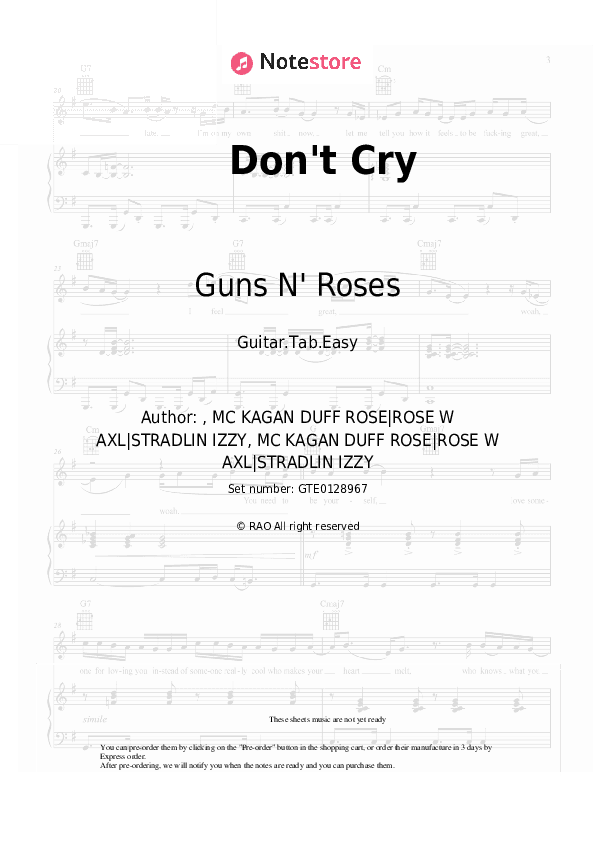 Don't Cry - Guns N' Roses Tabs Easy - Guitar.Tab.Easy