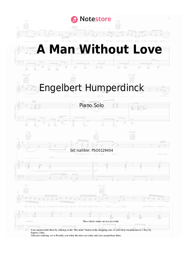 A Man Without Love - Engelbert Humperdinck Piano Sheet Music - Piano.Solo