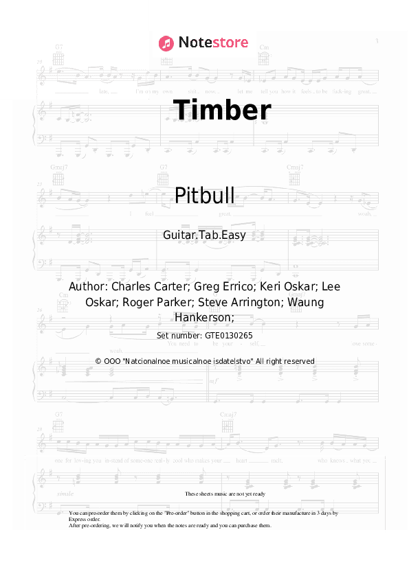 Timber - Pitbull, Ke$ha Tabs Easy - Guitar.Tab.Easy