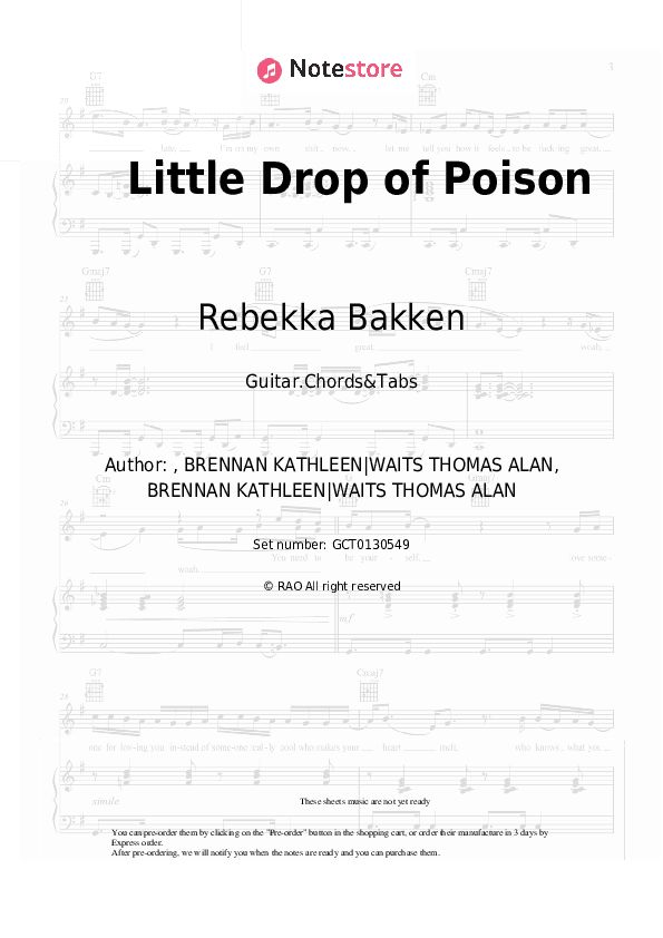 Little Drop of Poison - Rebekka Bakken Chords and Tabs - Guitar.Chords&Tabs