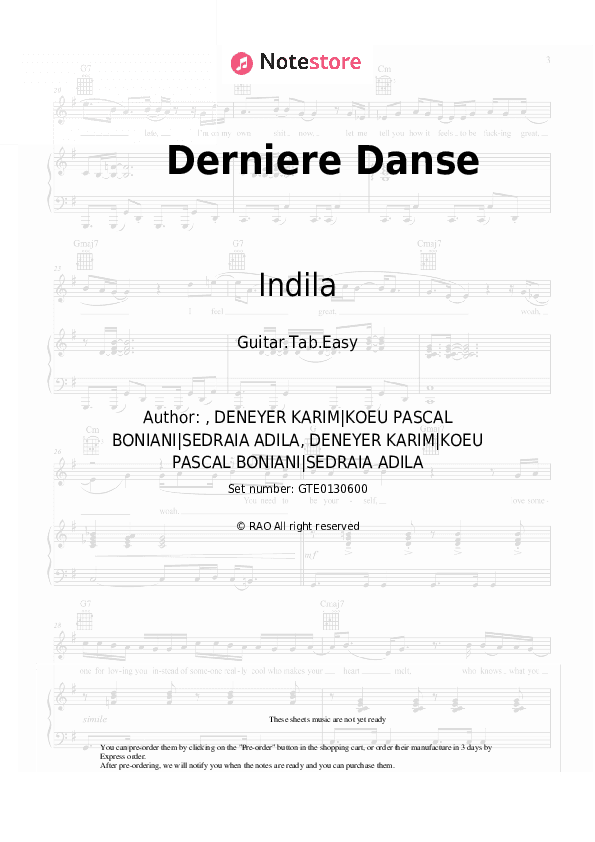 Derniere Danse - Indila Tabs Easy - Guitar.Tab.Easy