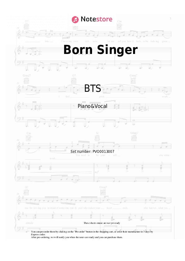 Born Singer - BTS Piano Sheet Music with the Voice part - Piano&Vocal