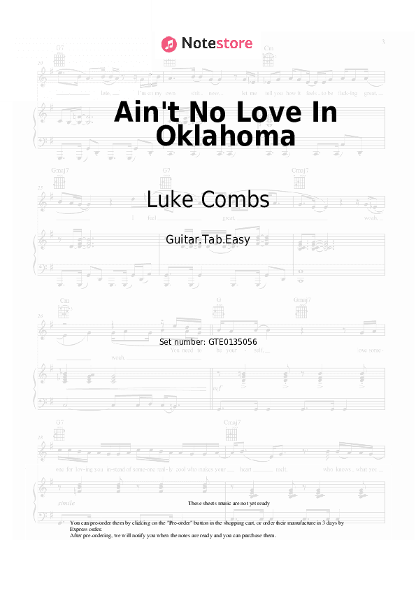 Ain't No Love In Oklahoma - Luke Combs Tabs Easy - Guitar.Tab.Easy