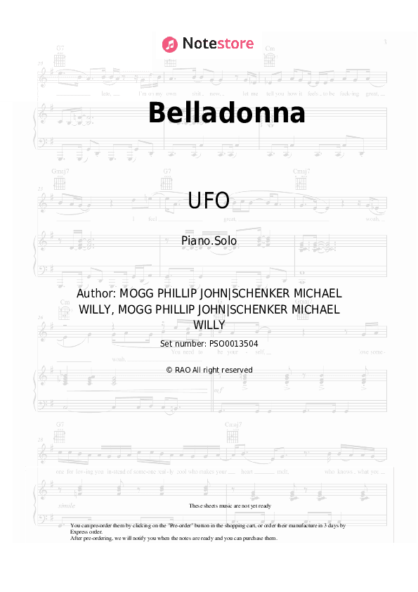 Belladonna - UFO Piano Sheet Music - Piano.Solo