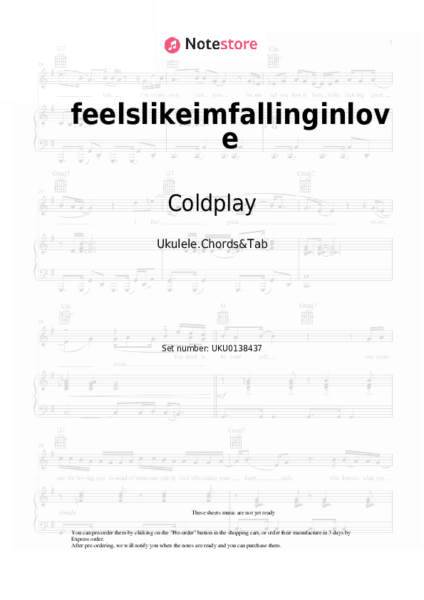 feelslikeimfallinginlove - Coldplay Ukulele Sheet Music - Ukulele.Chords&Tab