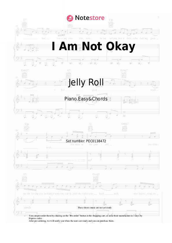 I Am Not Okay - Jelly Roll Sheet Music Easy and Chords - Piano.Easy&Chords