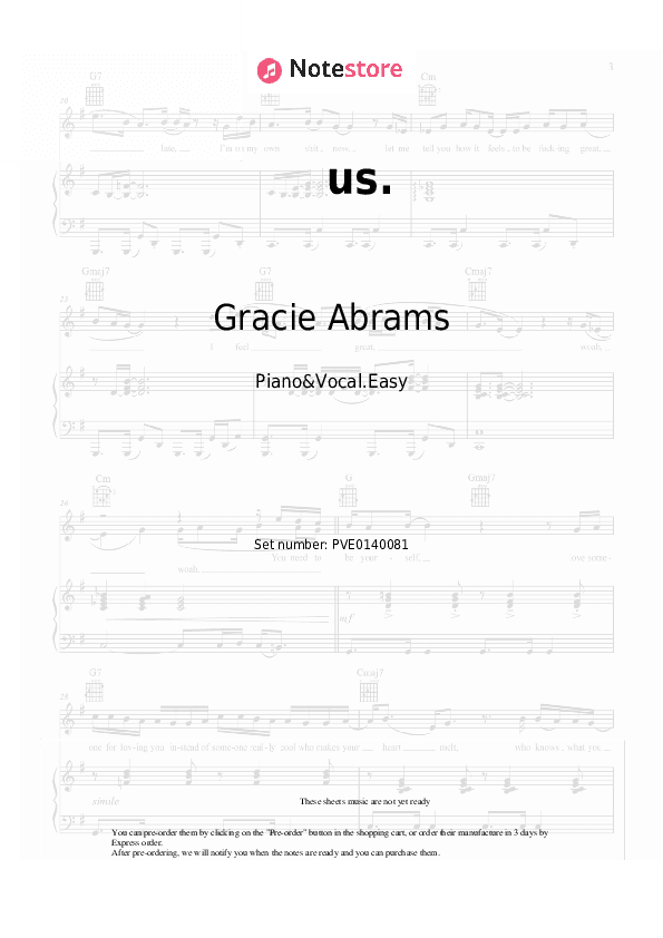 us. - Gracie Abrams, Taylor Swift Piano Sheet Music Easy and Vocal - Piano&Vocal.Easy