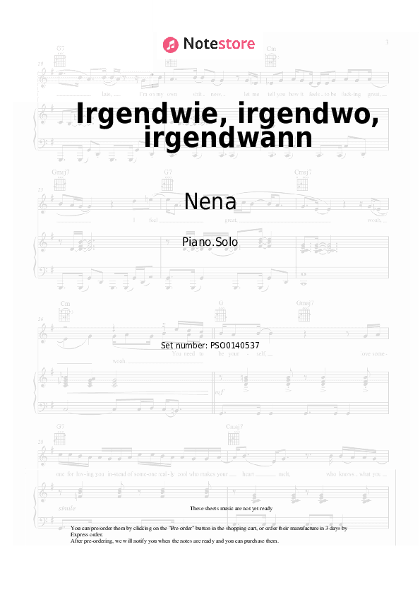 Irgendwie, irgendwo, irgendwann - Nena Piano Sheet Music - Piano.Solo