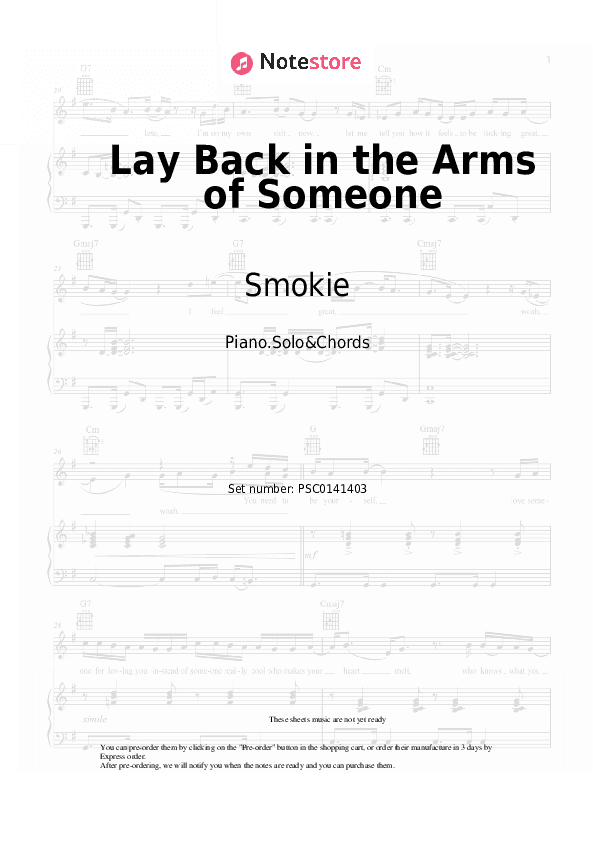 Lay Back in the Arms of Someone - Smokie, Chris Norman Piano Sheet Music and Chords - Piano.Solo&Chords