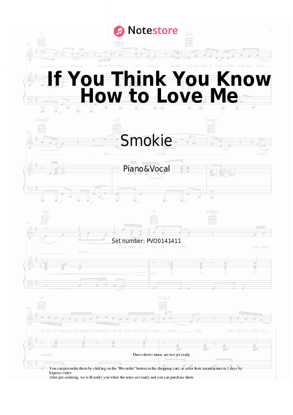 If You Think You Know How to Love Me - Smokie Piano Sheet Music with the Voice part - Piano&Vocal