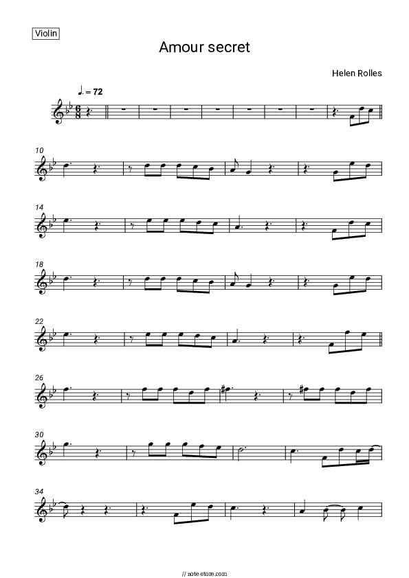 Amour secret - Helene Rolles Violin Sheet Music - Violin