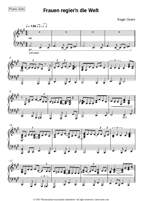 Frauen regier'n die Welt - Roger Cicero Piano Sheet Music - Piano.Solo