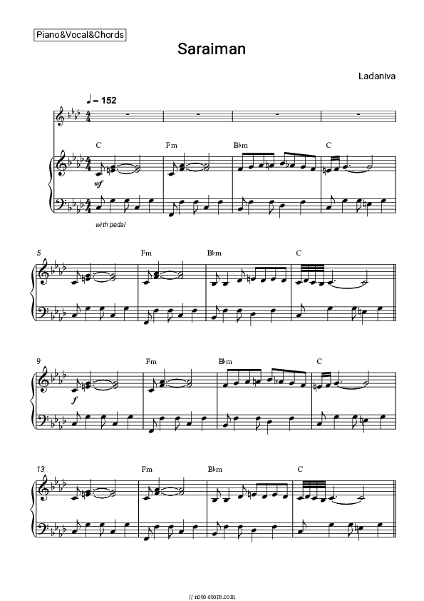 Saraiman - Ladaniva Piano Sheet Music with the Vocal and Chords - Piano&Vocal&Chords