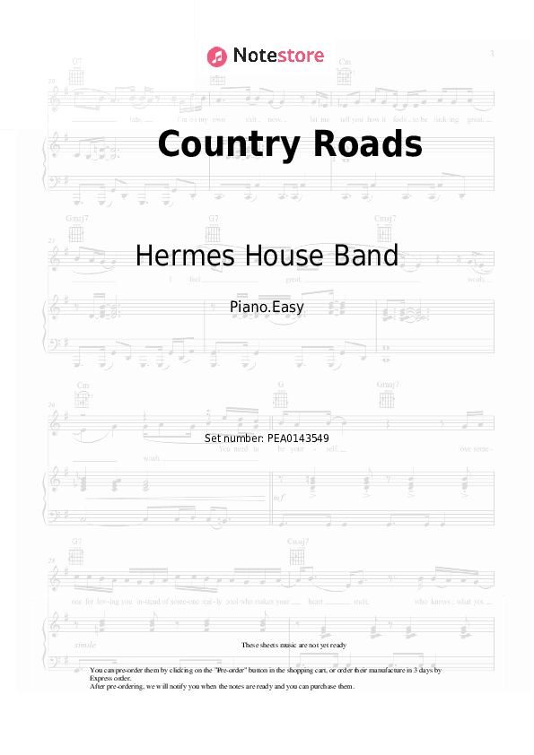 Country Roads - Hermes House Band Piano Sheet Music Easy - Piano.Easy