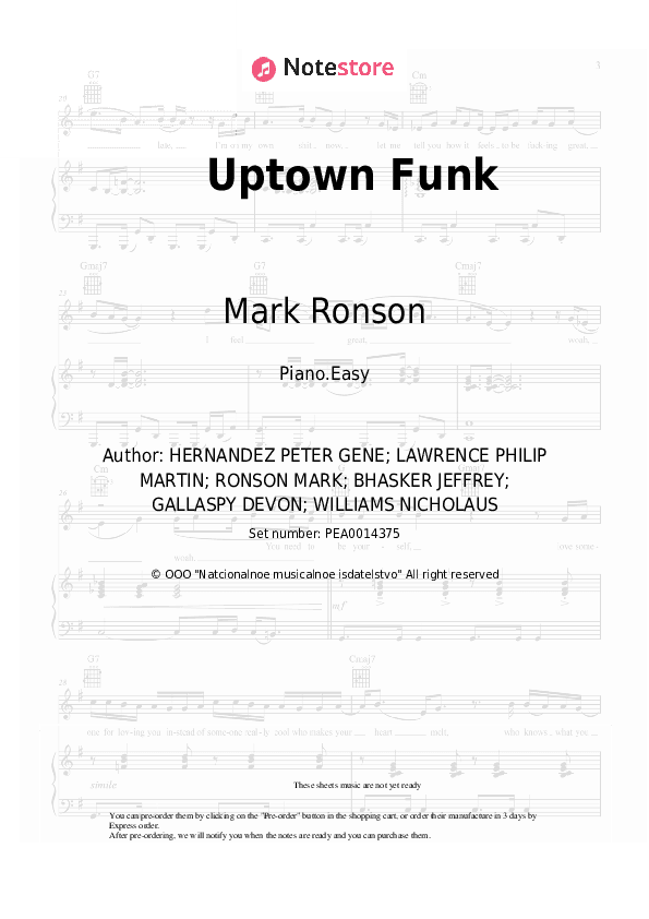 Uptown Funk - Mark Ronson, Bruno Mars Piano Sheet Music Easy - Piano.Easy