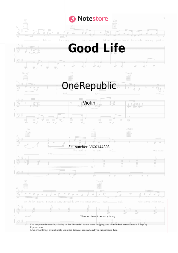 Good Life - OneRepublic Violin Sheet Music - Violin