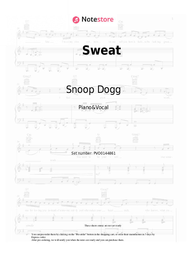 Sweat - Snoop Dogg, David Guetta Piano Sheet Music with the Voice part - Piano&Vocal