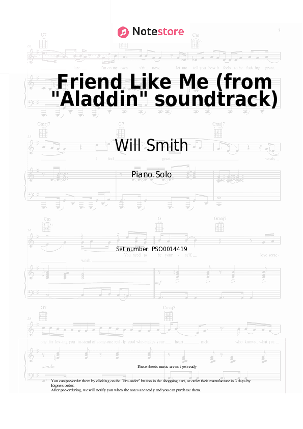 Friend Like Me (from Aladdin 2019 soundtrack) - Will Smith, DJ Khaled Piano Sheet Music - Piano.Solo