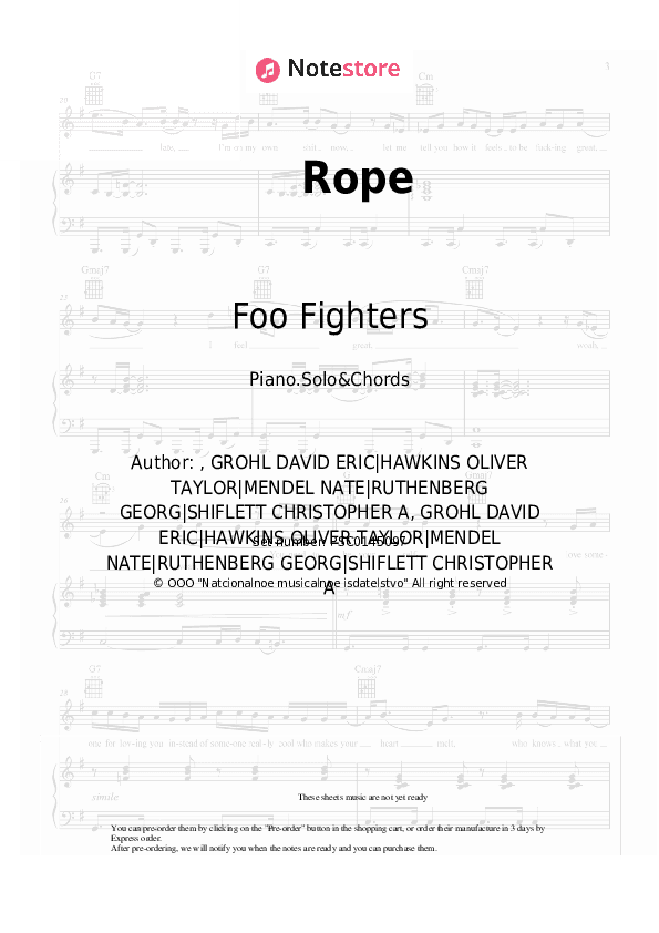 Rope - Foo Fighters Piano Sheet Music and Chords - Piano.Solo&Chords