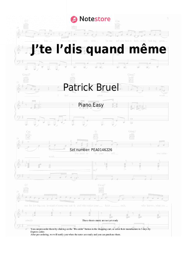 J’te l’dis quand même - Patrick Bruel Piano Sheet Music Easy - Piano.Easy
