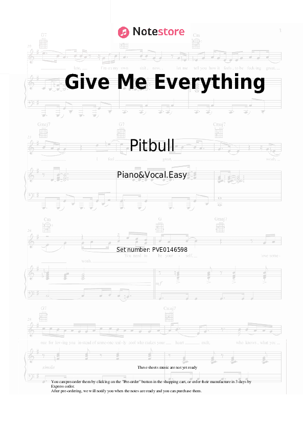 Give Me Everything - Pitbull, Ne-Yo, Afrojack, Nayer Piano Sheet Music Easy and Vocal - Piano&Vocal.Easy